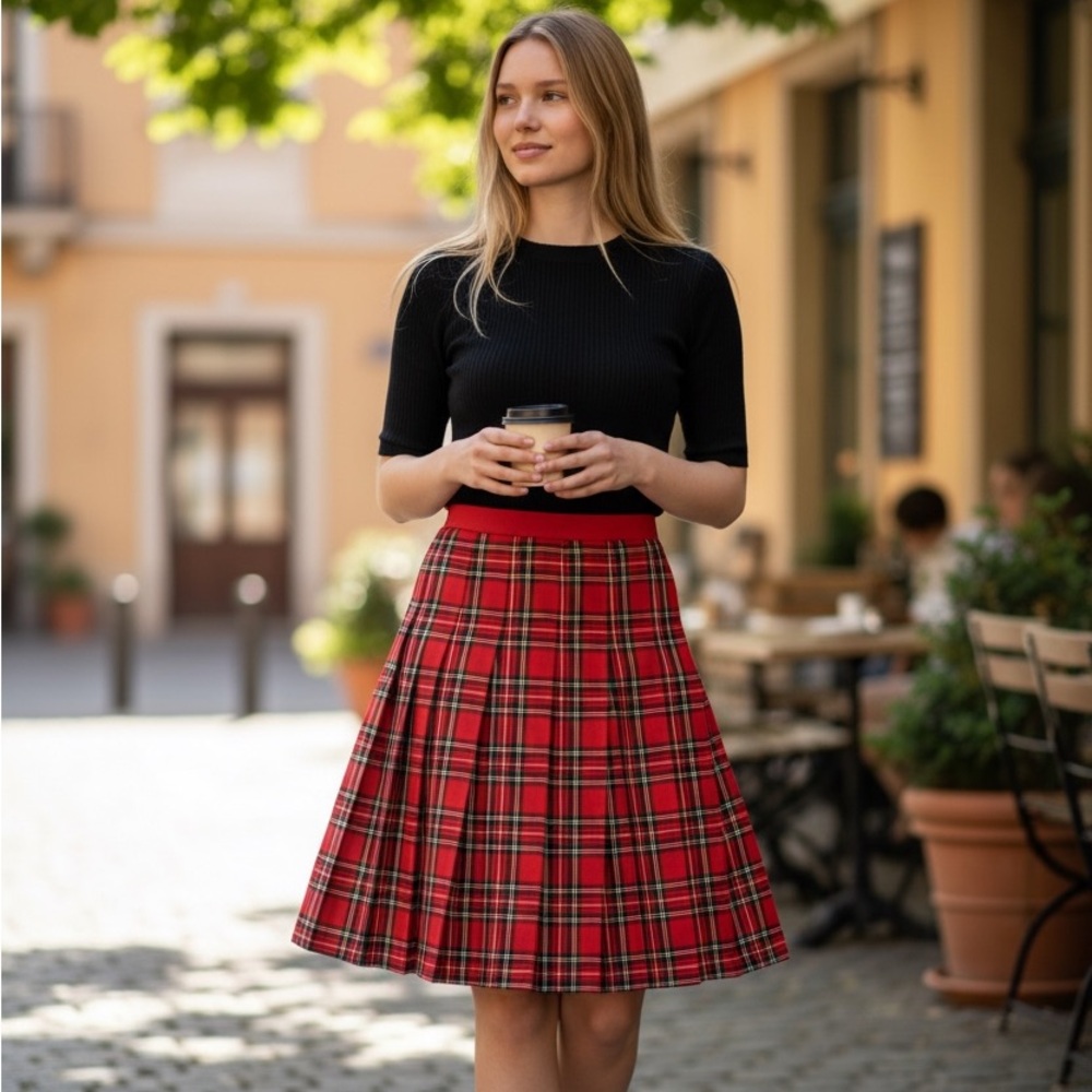 Classic Tartan Plaid Pleated Wool Skirt